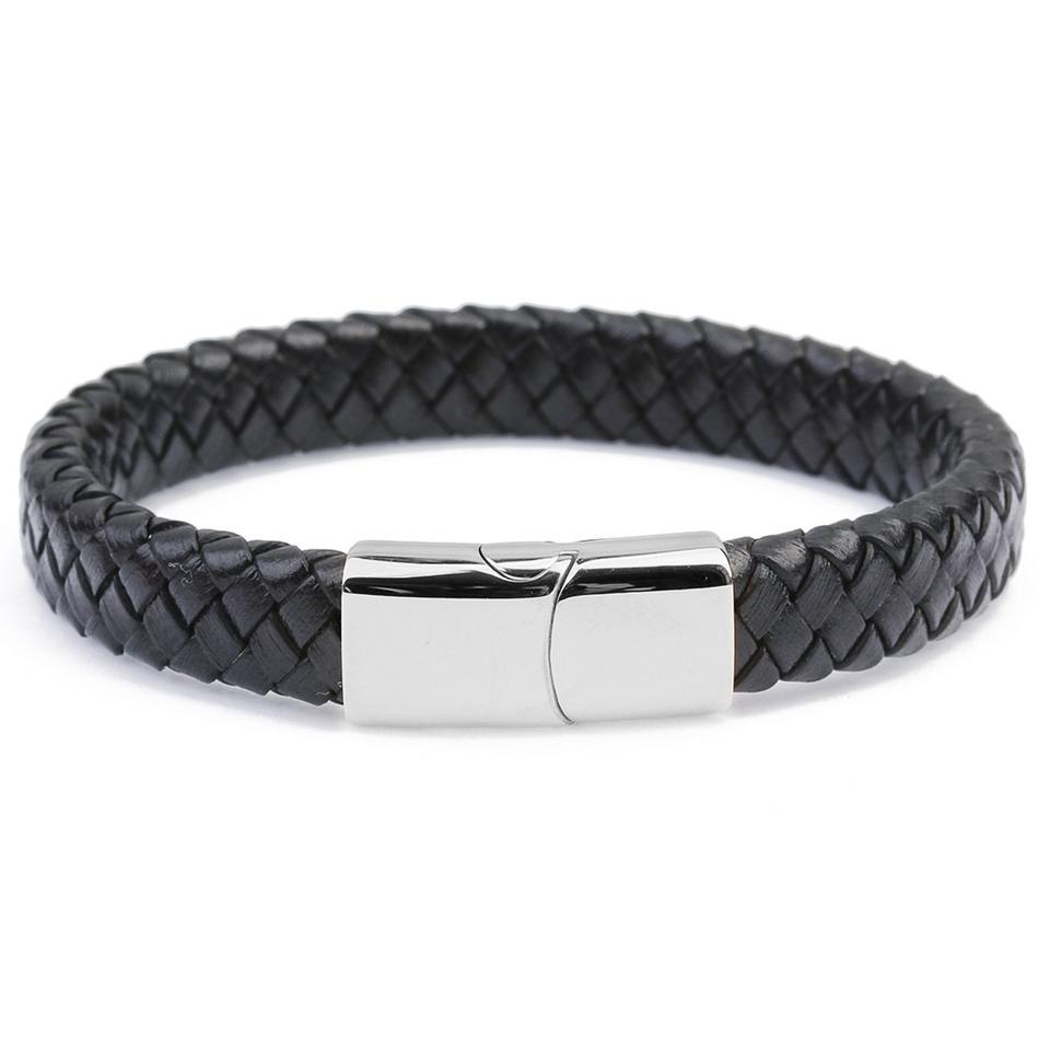 Vintage Men Leather Wristband Braided Magnetic Clasp Bracelet Bangle