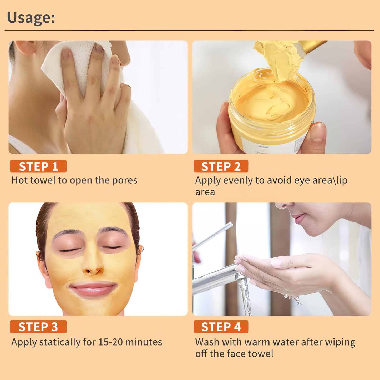 LIYALAN Turmeric Clay Mask Vitamin C Facial Mask Skin Care for Acne & Dark Spots