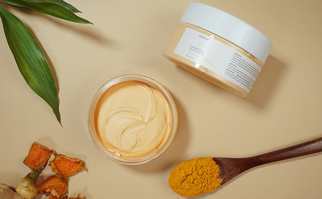 LIYALAN Turmeric Clay Mask Vitamin C Facial Mask Skin Care for Acne & Dark Spots