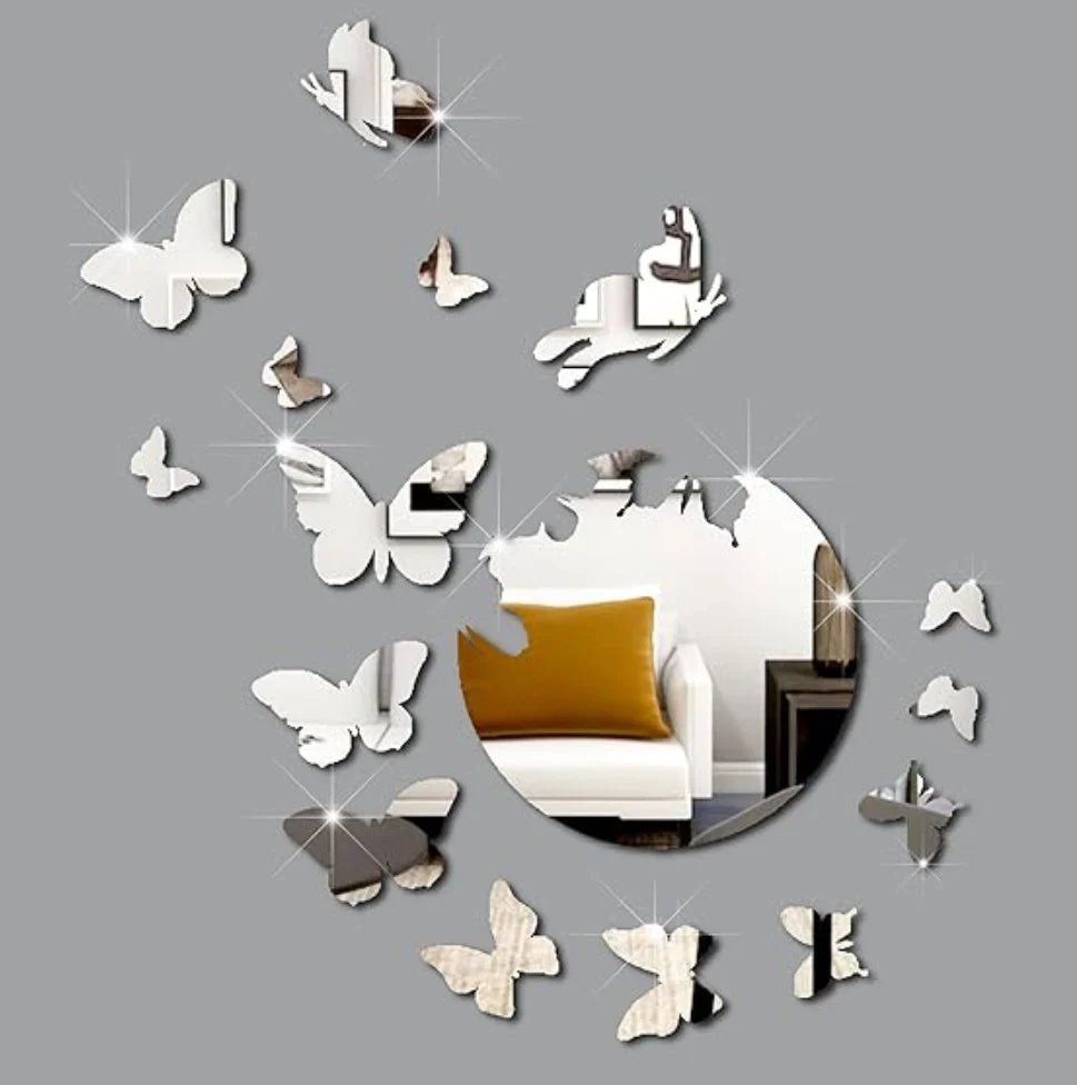 زجاج أكريليك ثلاثي الأبعاد للجدران، مرآة على شكل فراشة