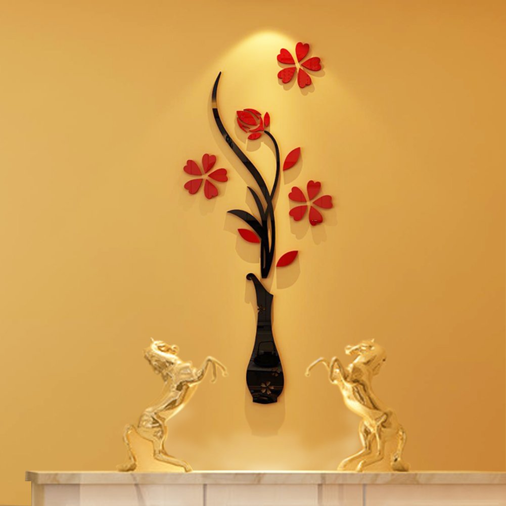 Acrylic 3D Vase plum wall stickers living room bedroom TV background decoration