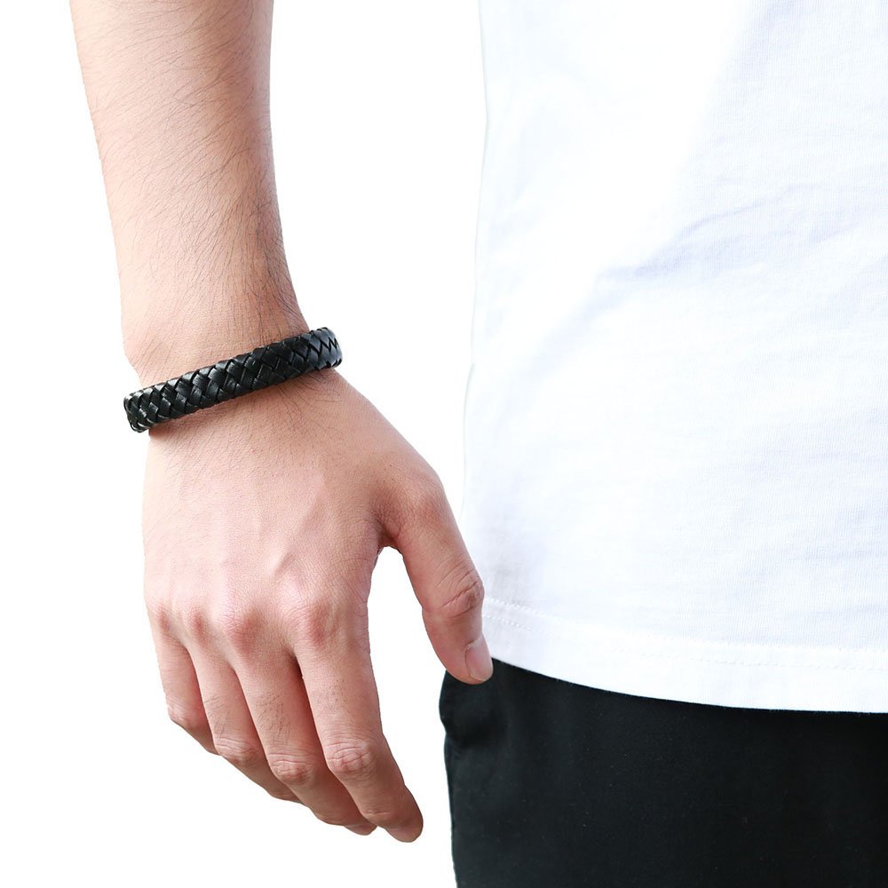 Vintage Men Leather Wristband Braided Magnetic Clasp Bracelet Bangle
