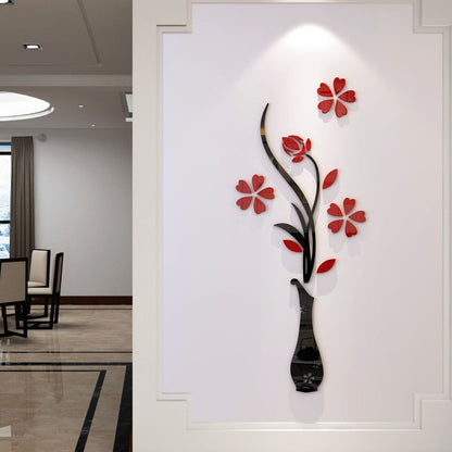 Acrylic 3D Vase plum wall stickers living room bedroom TV background decoration