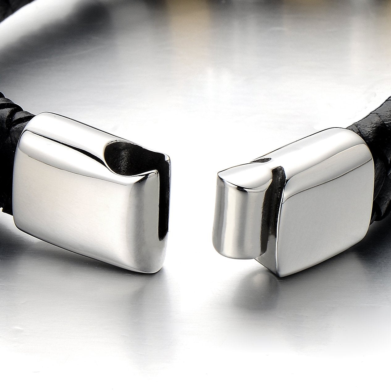 Vintage Men Leather Wristband Braided Magnetic Clasp Bracelet Bangle