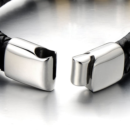 Vintage Men Leather Wristband Braided Magnetic Clasp Bracelet Bangle