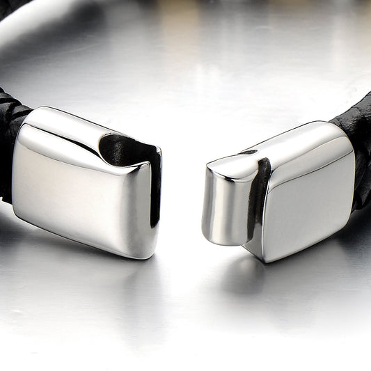 Vintage Men Leather Wristband Braided Magnetic Clasp Bracelet Bangle