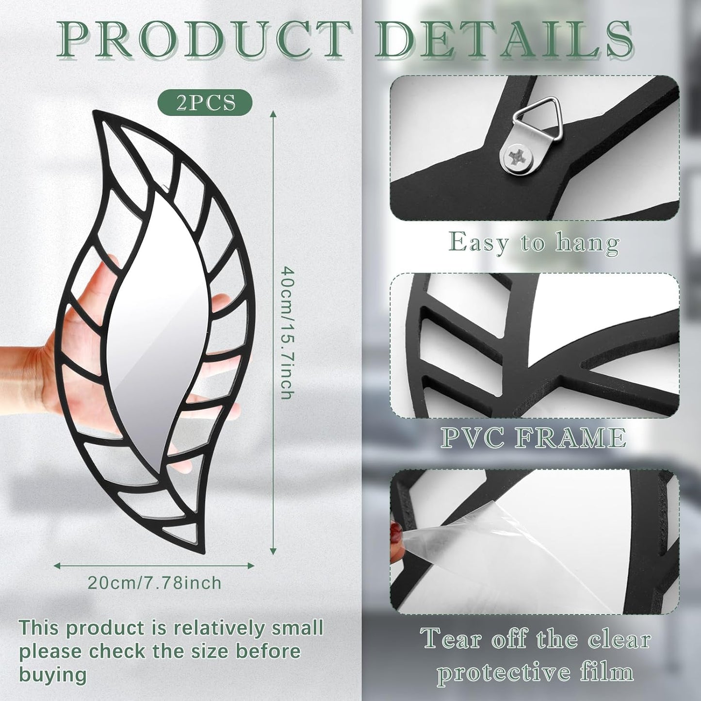 قطعتان من ديكور الحائط الصغير على شكل ورقة شجر مثبتة على الحائط (أسود)