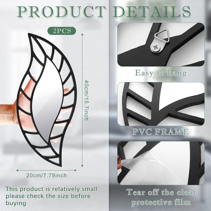 قطعتان من ديكور الحائط الصغير على شكل ورقة شجر مثبتة على الحائط (أسود)