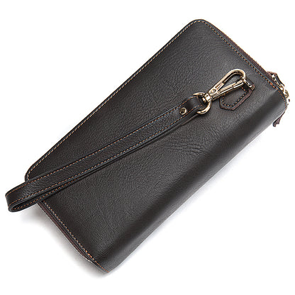 Men's Double Zipper Wallet Long First Layer Cowhide Large-capacity Handbag