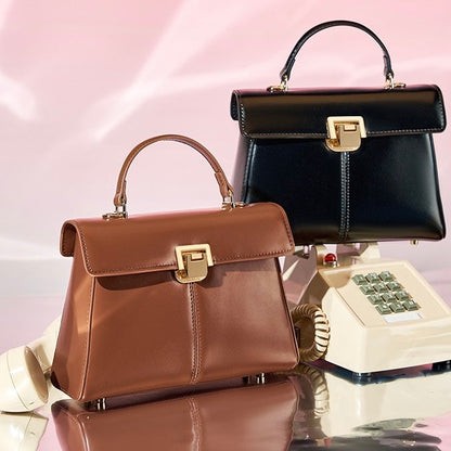 Women's Leather Vachette Clasp Portable Shoulder Bag