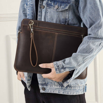 Retro Crazy Horse Leather Notebook Zipper Computer Bag