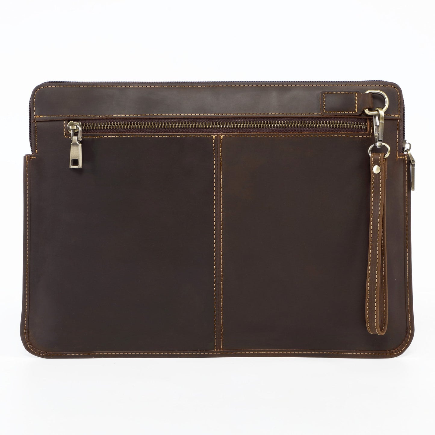 Retro Crazy Horse Leather Notebook Zipper Computer Bag