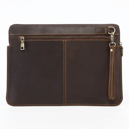 Retro Crazy Horse Leather Notebook Zipper Computer Bag