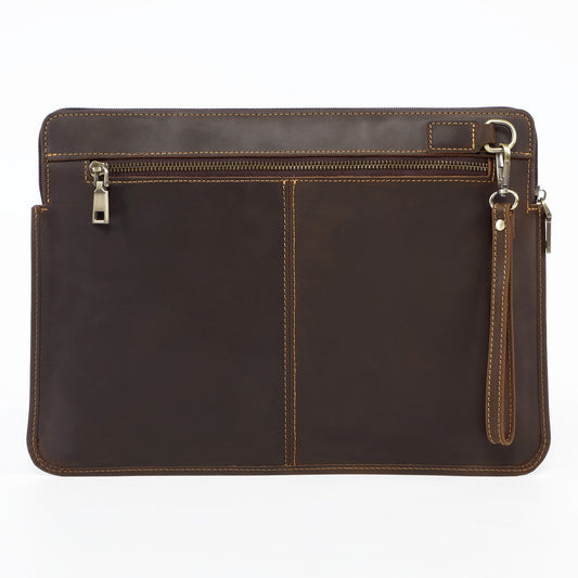 Retro Crazy Horse Leather Notebook Zipper Computer Bag