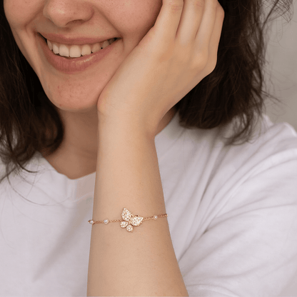 Butterfly Charm Pearl Bracelet