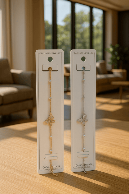 Butterfly Charm Pearl Bracelet