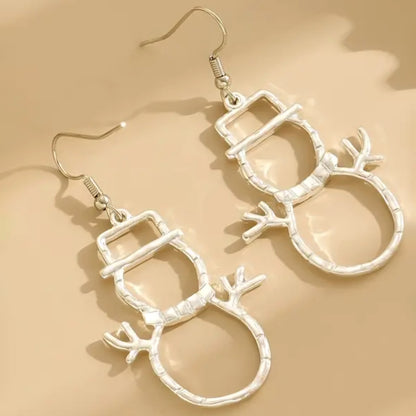 Personalized Snowman Earrings And Pendant Fashion Simple Christmas Hollow Necklace For Women Jewelry