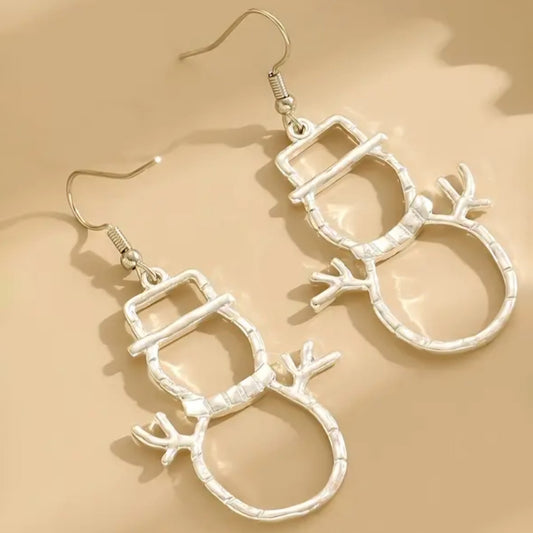 Personalized Snowman Earrings And Pendant Fashion Simple Christmas Hollow Necklace For Women Jewelry