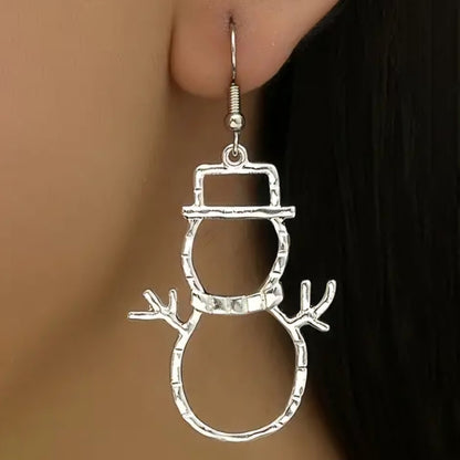 Personalized Snowman Earrings And Pendant Fashion Simple Christmas Hollow Necklace For Women Jewelry