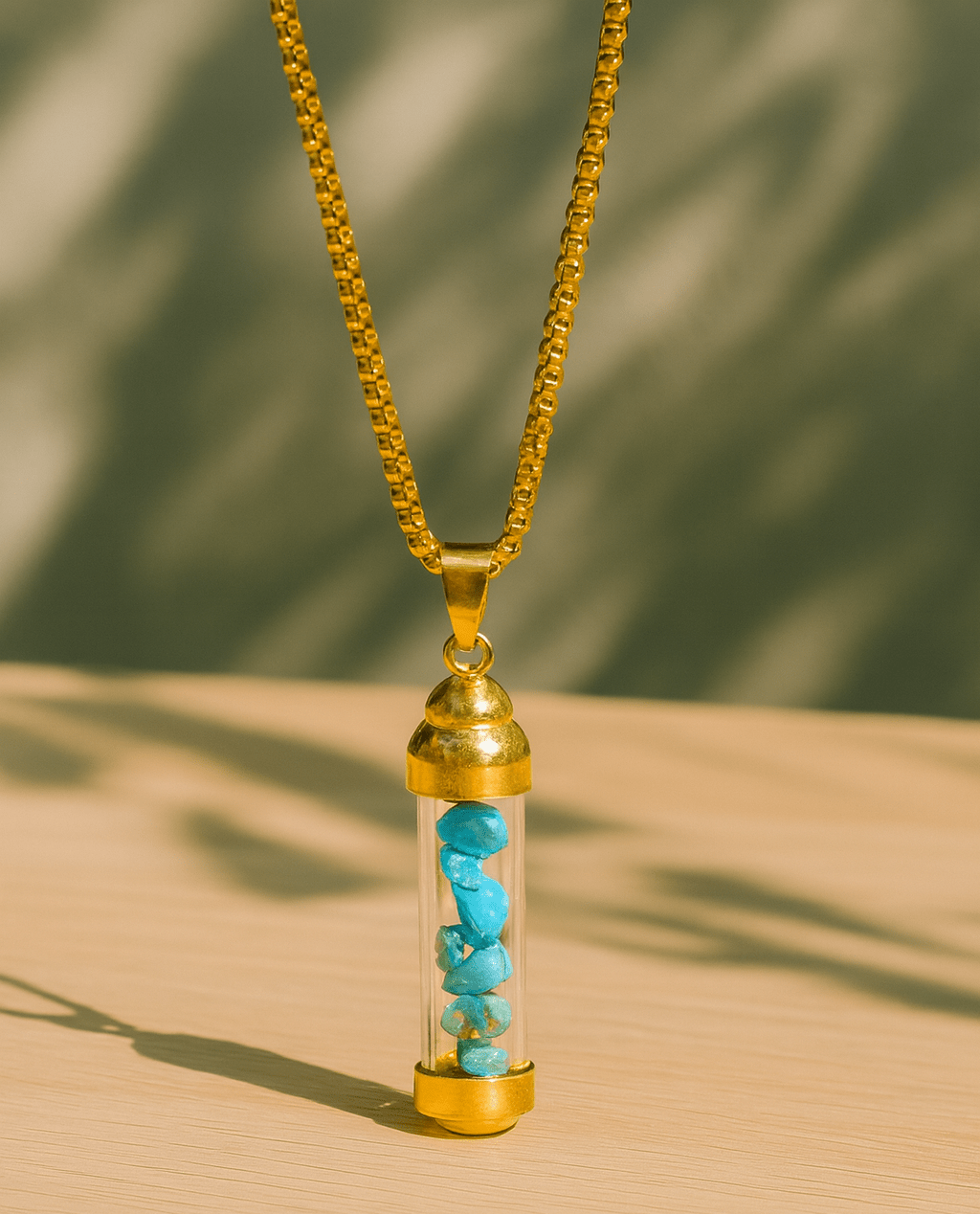 Gold-Tone Cylinder Stone Pendant Necklace