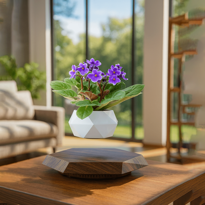 Levitating - Floating Flower Pot with Wood Base ©