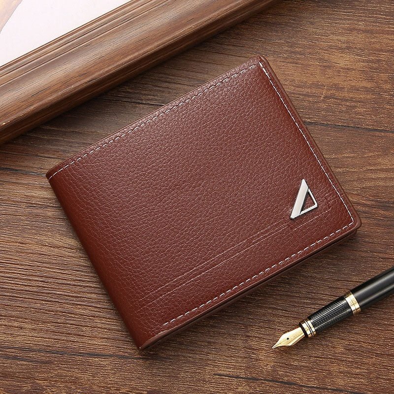 Men's Short Soft Leather Lychee Pattern Multiple Card Slots Wallet