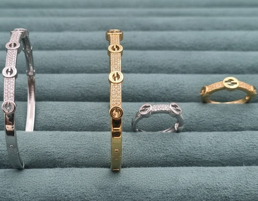 Modern Cross-Bar Zirconia Bangle Set