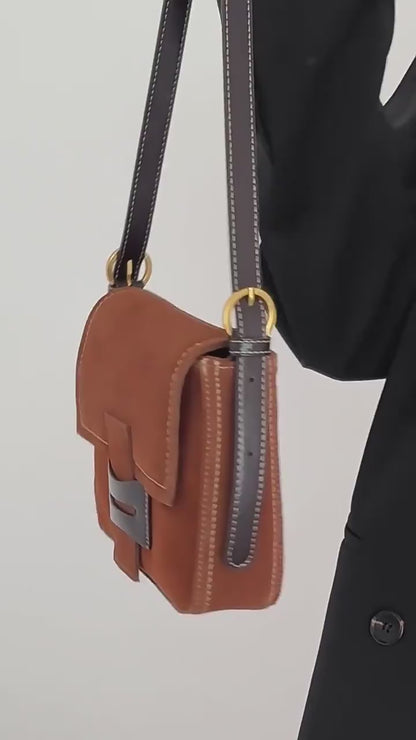 Dull Polish Genuine Leather Shoulder Messenger Bag