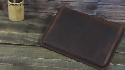 Retro Crazy Horse Leather Notebook Zipper Computer Bag