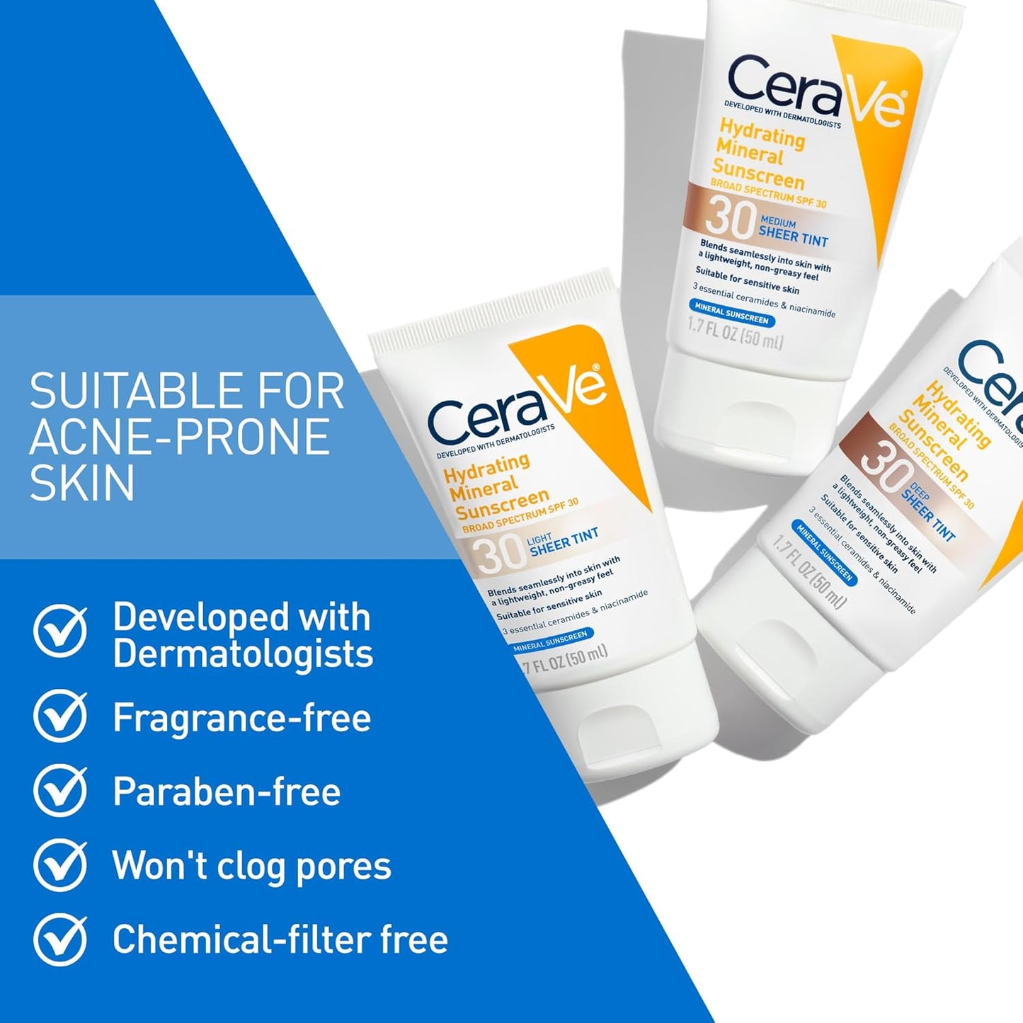 CeraVe Hydrating Mineral Sunscreen SPF 30 Face Sheer Tint