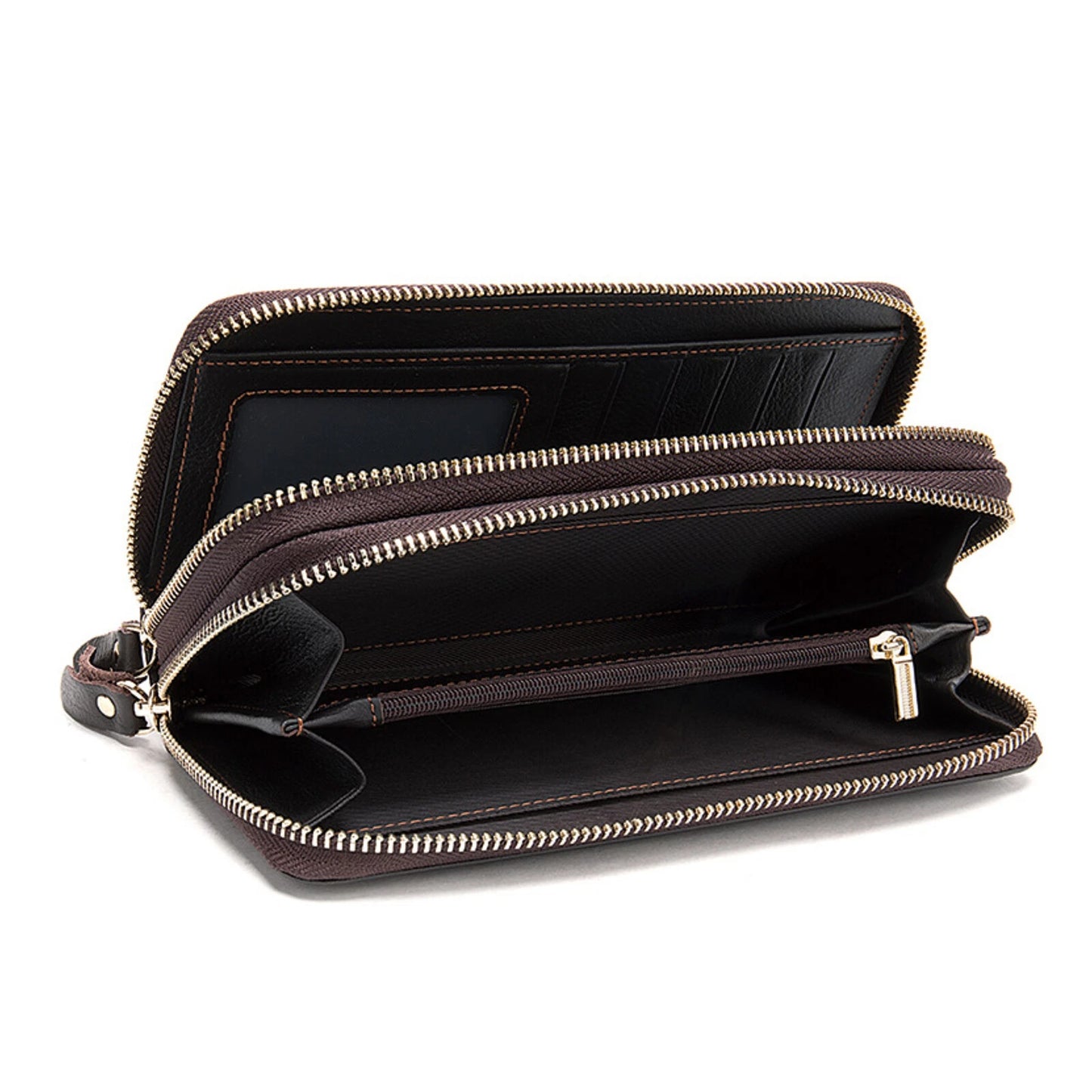 Men's Double Zipper Wallet Long First Layer Cowhide Large-capacity Handbag