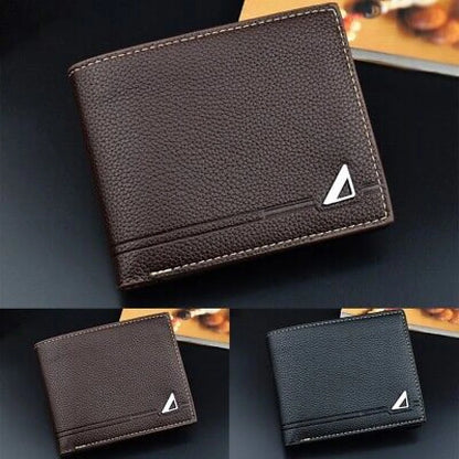 Men's Short Soft Leather Lychee Pattern Multiple Card Slots Wallet